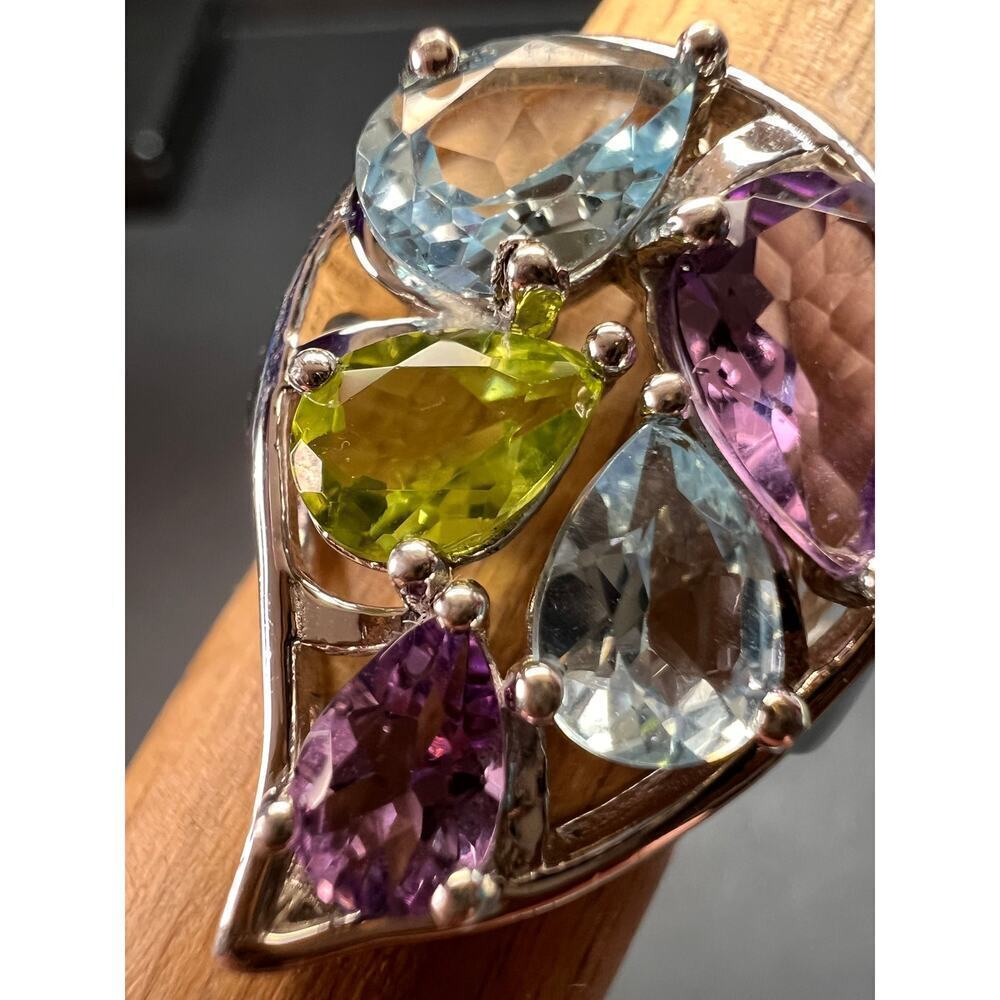 Vintage multi gemstone sterling silver cluster ring size 7 - Picture 10 of 16